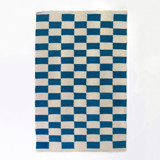 Zapotec Blue and Ivory Checkered Rug, Size 2'x3' Accent Rugs