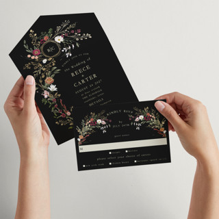 Monogrammed Floral All-in-One Foil-Pressed Wedding Invitations