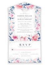 Monogrammed watercolor floral All-in-One Foil-Pressed Wedding Invitations