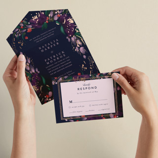 Moody Floral All-in-One Foil-Pressed Wedding Invitations