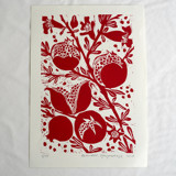 Pomegranates original linocut art print Limited Edition Prints - Graphic