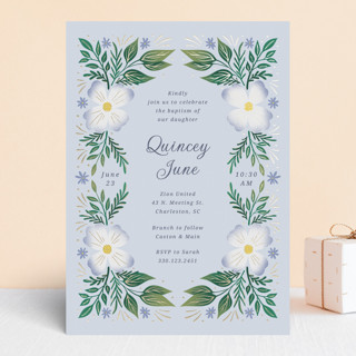 flower garden Foil-Pressed Baptism and Christening Invitations