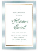 Mini Gingham Foil-Pressed Baptism and Christening Invitations