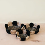 Black and White Abaca Fruit Basket Circles, set of 3 Decorative Baskets