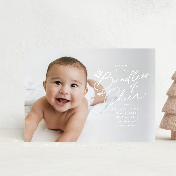 Little Script Holiday Birth Announcement Postcards by Everett Paper