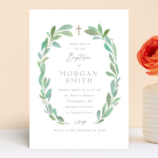 Greenery Wreath Baptism and Christening Invitations
