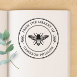 Honey Bee Custom Name Book Stamp, Round Self Inking Book Stamp