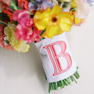 Custom Embroidered Bouquet Wrap with Single Letter Formal Monogram Bouquet Wraps