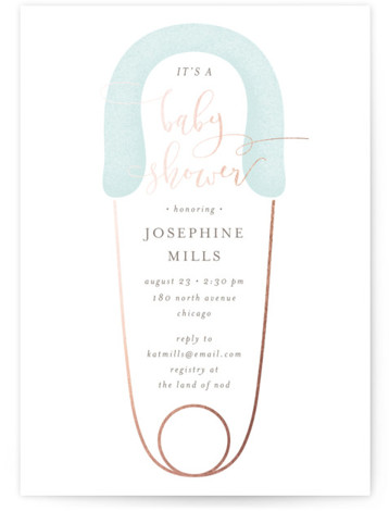 Diaper Pin Foil-Pressed Baby Shower Invitations by Lehan Veenker | Minted
