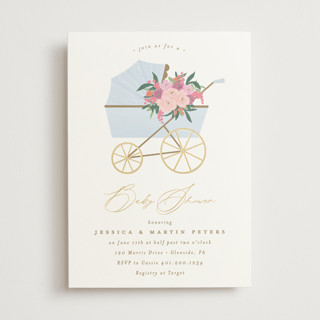 Pram Bouquet Foil-Pressed Baby Shower Invitations