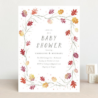 Watercolor Leaf Frame Baby Shower Invitations