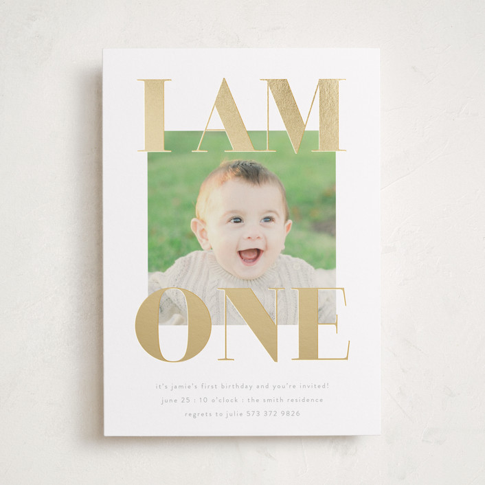 i am one Foil-Pressed Children's Birthday Party Invitations by Phrosné ...