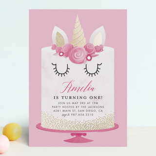 Unicorn Cake Foil-Pressed Children's Birthday Party Invitations