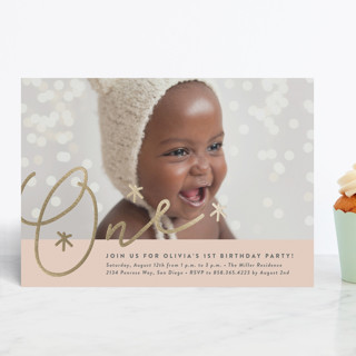 Shimmering One Foil-Pressed Children's Birthday Party Invitations