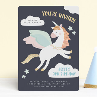 Magical Pegasus Foil-Pressed Children's Birthday Party Invitations