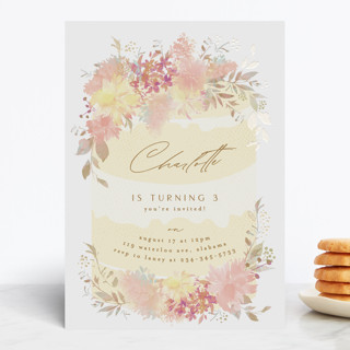 Spring Birthday Cake Foil-Pressed Children's Birthday Party Invitations