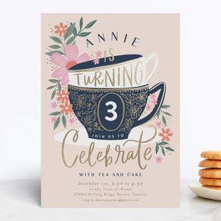 Tea Party Cups Foil-Pressed Children's Birthday Party Invitations