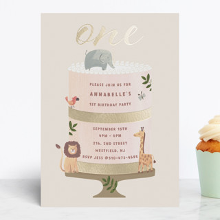 Safari Cake Foil-Pressed Children's Birthday Party Invitations