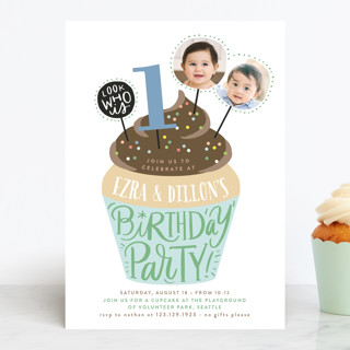 Cupcake Topper Children's Birthday Party Invitations