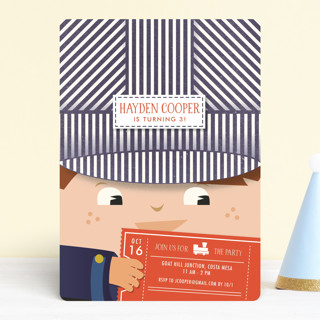 Little Train Engineer Children's Birthday Party Invitations
