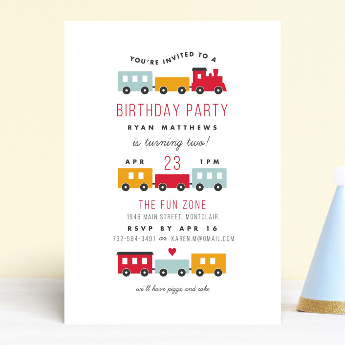 Birthday Train Children's Birthday Party Invitations by Sandra Picco