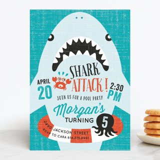 Shark Attack Pool Party Children's Birthday Party Invitations