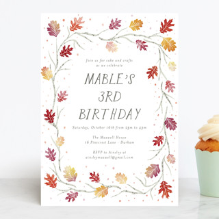 Watercolor Leaf Frame Children's Birthday Party Invitations