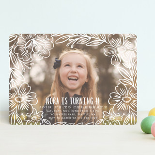 Penciled Flowers Children's Birthday Party Invitations