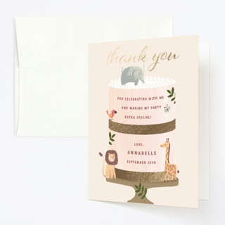 Safari Cake Foil-Pressed Children's Birthday Party Thank You Cards