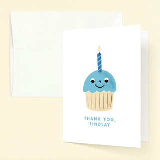 One Cupcake Foil-Pressed Children's Birthday Party Thank You Cards