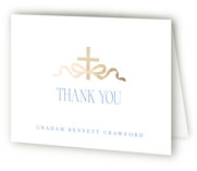 Ribbon and Cross Foil-Pressed Baptism and Christening Thank You Cards