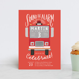 Sound the Alarm Firetruck Petite Children's Birthday Party Invitations