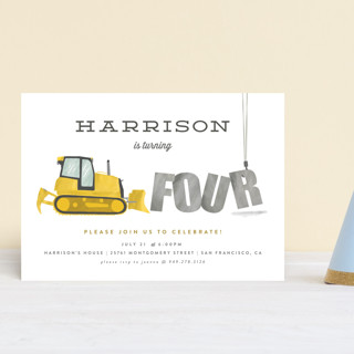 Bulldozer Bash Petite Children's Birthday Party Invitations