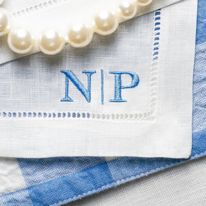 Set of 6 Embroidered Cocktail Napkins with Side by Side Initials