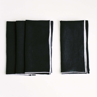 SET OF 6 - STONE WASHED LINEN NAPKINS // BLACK + WHITE TRIM Cloth Napkins