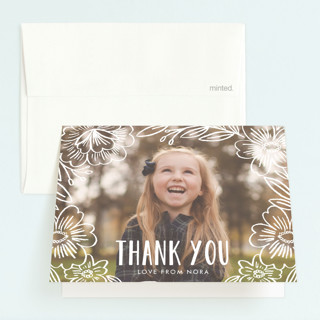 Penciled Flowers Children's Birthday Party Thank You Cards