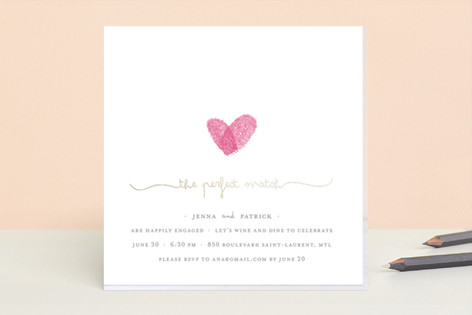 Fingerprint Heart Foil-Pressed Engagement Party Invitations