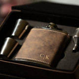 Rustic Brown Custom Engraved Flask Gift Set Flask