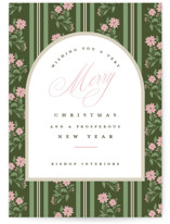 Poinsettia Stripe Wallpaper Business Holiday Cards