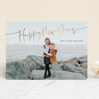 New Years Wishes of Gold Foil-Pressed Holiday Cards