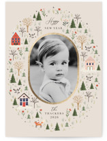 Winter Village Oval Foil-Pressed Holiday Cards