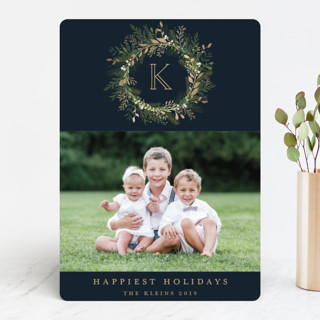 Greenery Wreath Foil-Pressed Holiday Cards