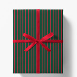 Hunter Green and Red French Stripe Gift Wrap, Set of 5 Sheets Holiday Gift Wrap