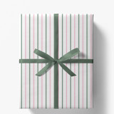 Blush and Sage Green French Stripe Gift Wrap, Set of 5 Sheets Holiday Gift Wrap