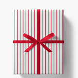 Red and Sage Green French Stripe Gift Wrap, Set of 5 Sheets Holiday Gift Wrap