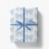 Striped Blue Bows Gift Wrap [Set of 5 Sheets] Holiday Gift Wrap