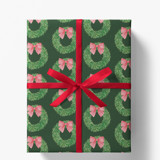 Green Wreath with Red Bow Gift Wrap, Set of 5 Sheets Holiday Gift Wrap