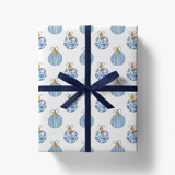 Blue Chinoiserie Ornaments Holiday Gift Wrap [Roll of 5 Sheets] Holiday Gift Wrap