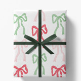 Red, Pink and Green Christmas Bows Gift Wrap, Set of 5 Sheets Holiday Gift Wrap