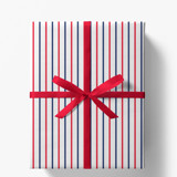 Red and Navy French Stripe Gift Wrap, Set of 5 Sheets Holiday Gift Wrap